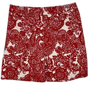 Talbots Petites Cotton A-Line Damask Print Skirt - Red/Cream - 14